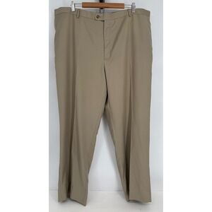 Lineage Mens 49R Dress Pants Tan Beige Pinstripe Flat Front Trousers 41x29